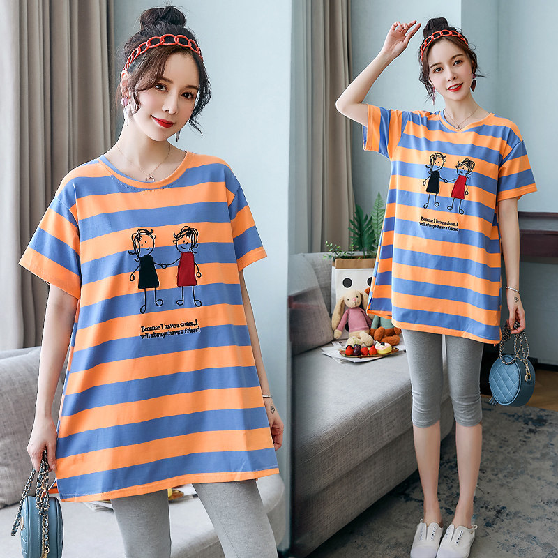 Pregnancy Woman Dress Summer Clothing T-shirt 2022 New Summer Short Sleeves Clothes Loose Two Style Suit Summer Foreign Dress