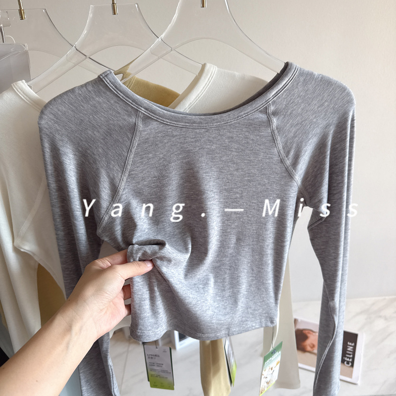 Casual Round Neck Long-Sleeved Sports Breathable Wool Sports Yoga Top, Two-Wear Yoga Fitness Top