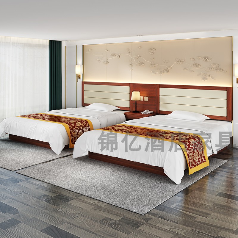 Hotel bed full set of hotel bed custom standard one shoulder homestay furniture chain apartment hotel rental room factory direct sales