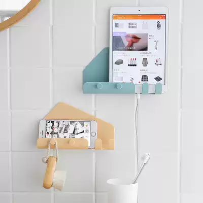 Large adhesive creative mobile phone ipad tablet charging bracket placement rack into the door hanging key Wall wall hanging door rear bedroom seamless storage adhesive hook 4 hook rack lazy waterproof multi-purpose bedside line