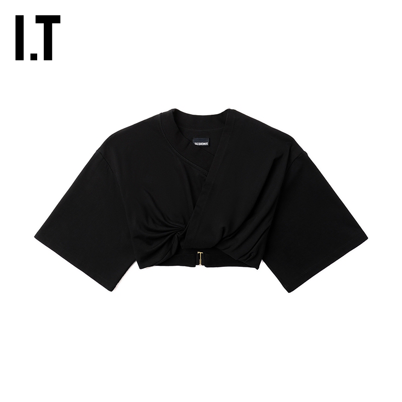 It Jacquemus Women's Midriff-Baring Short-Sleeved Top, New Fashionable and Sexy Twist-Knot Short Top 1To076Xm It Jacquemus Women's Midriff-Baring Short-Sleeved Top, New Fashionable and Sexy Twist-Knot Short Top 1To076Xm