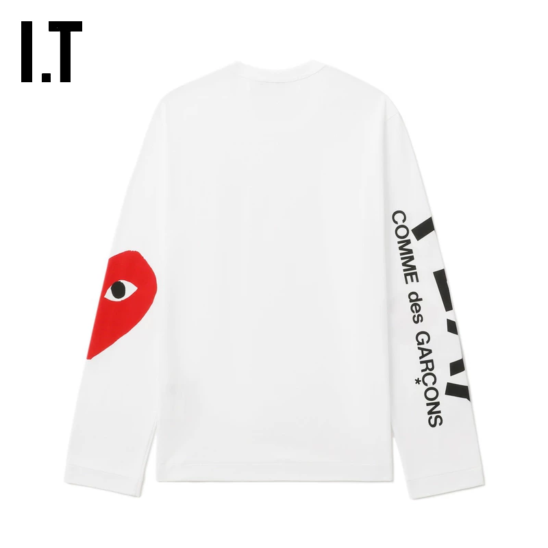 Лонгслив (COMME des GARCONS PLAY) couple fit, белый, повседневный с графикой