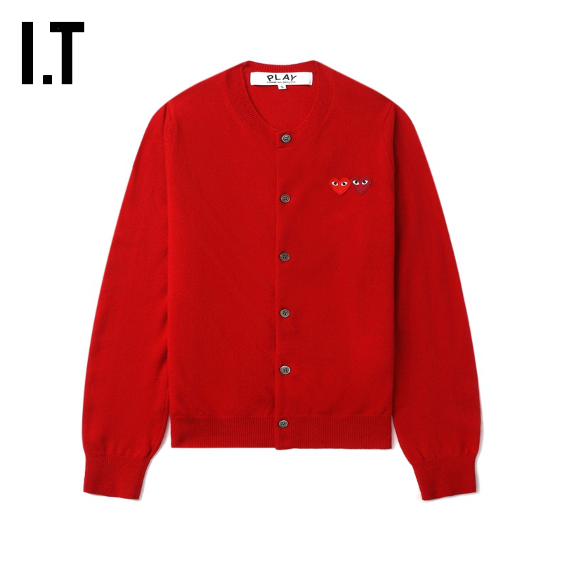 It Cdg Play Comme Des Garcons Rei Kawakubo Couple's Round-Neck Wool Knit Cardigan