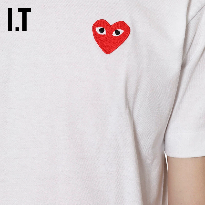 Плюшево-дизайнерская мужская футболка с короткими рукавами LOVE от COMME des GARCONS Rei Kawakubo, осень 2024, хлопок, ворот Henry, футболка
