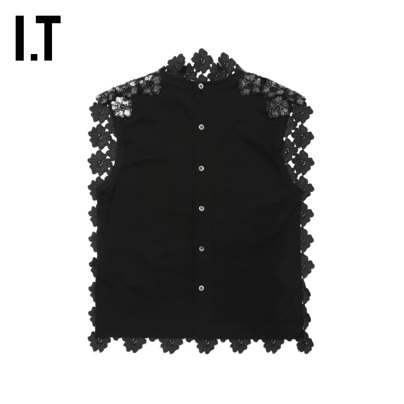 IT CDG трикотаж COMME des GARCONS женская украшенная пайетками вышивкой цветка полая жилетка верхняя одежда