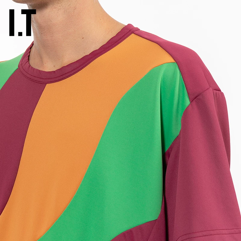 IT CDG COMME des GARCONS HOMME DEUX Мужская асимметричная футболка с цветовым блоком, короткий рукав