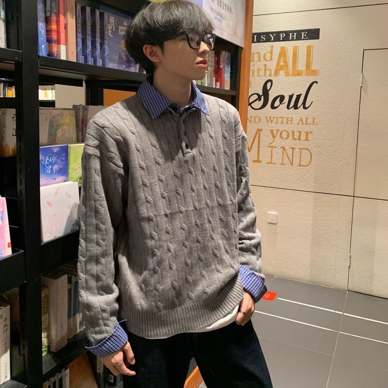 American Retro Cable-Knit Faux Two-Piece V-Neck Sweater for Men and Women, Casual Versatile Old Money Style Fashion Knitwear Top for Men