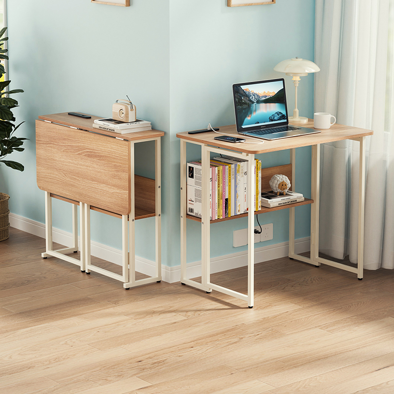 Folding Desk, Movable Bedside Table, Simple Office Desk with Socket, Computer Desk, Study Desk, Student Home Desk
