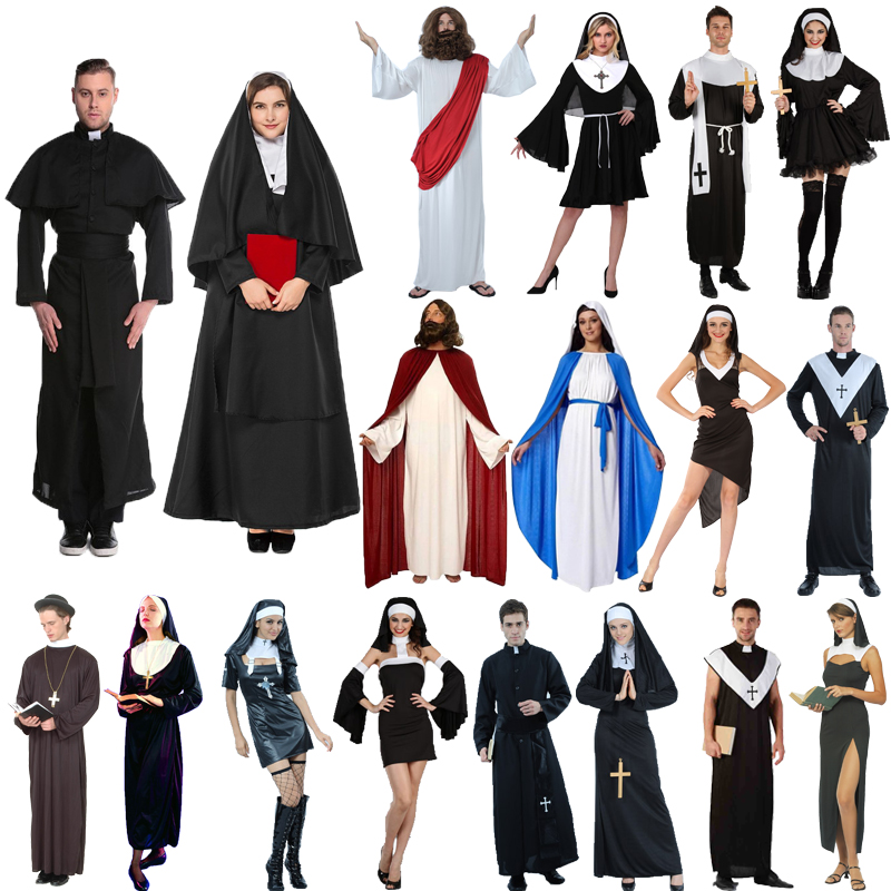 Halloween Adult men and women Drama Costumes Priests Missionaries the Virgin Mary performed clothes