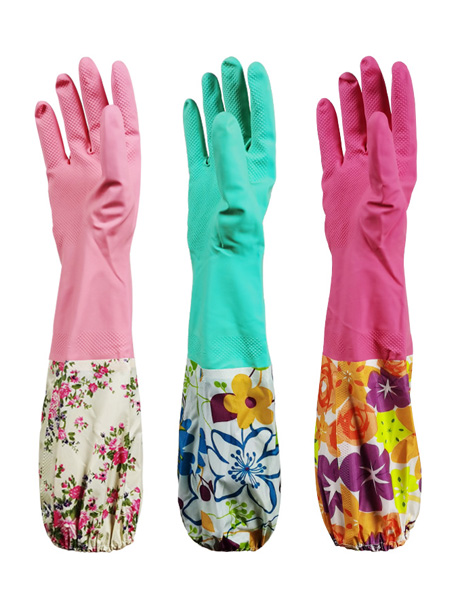 Clean warm and cotton glint with rubber gloves cleaning and sleeves closing up dishwashing long version of housework gloves