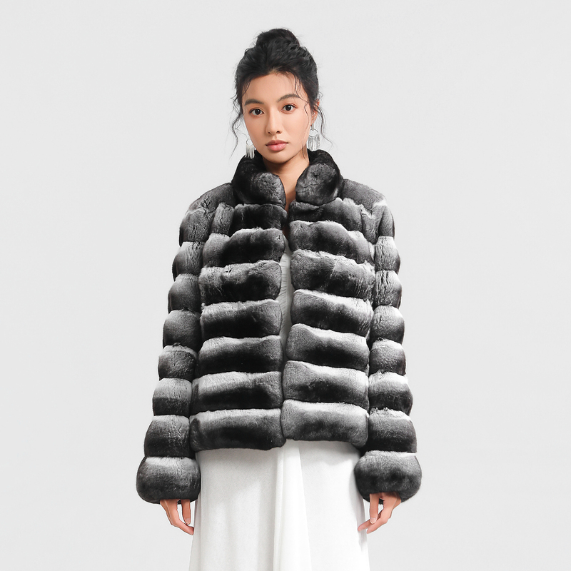 Bello Fur M225322 Xxxd Original Color Blue-Purple Soft Chinchilla Simple Elegant Comfortable Fur Coat