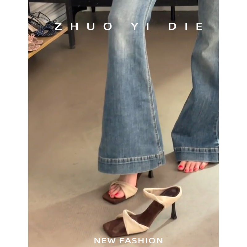 Square-Toe Stiletto High-Heeled Sandals for Women, Old Money Style, New Elegant Fairy Style Slippers, Gentle soft sole Vintage Style