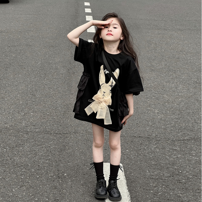 女の子半袖Tシャツ 2025新作 大きいサイズ 子供 ゆったり おしゃれ トップス 子供服 夏 カジュアル 半袖 夏服 大きいT