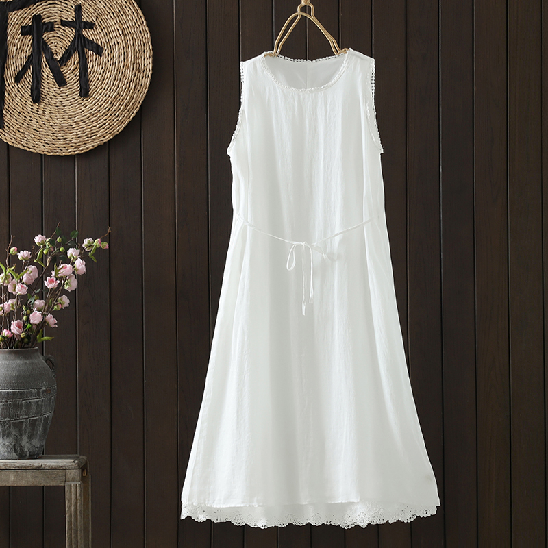 Real Shot of Artistic Loose-Fitting Plus-Size Lace Double-Layered Dress, New Summer Style Slimming Long Dress, Tank Dress for Women
