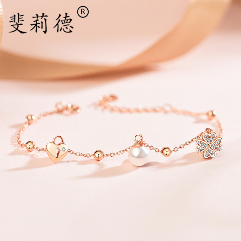 Four - leaf pearl hands - in - female design woman 925 Silver Han Edition fashion minimal send girlfriend