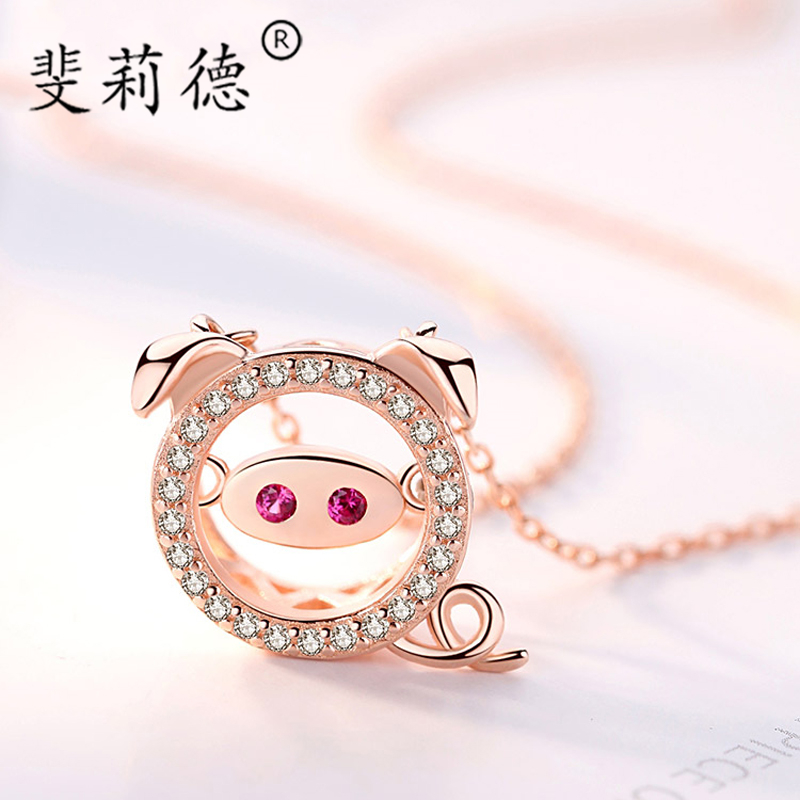 Piggy Necklace Woman Pure Silver Ben Life Transit Lock Bone Chain Fashion Zodiac Pendant Cute Ornaments Send Girlfriend Gift