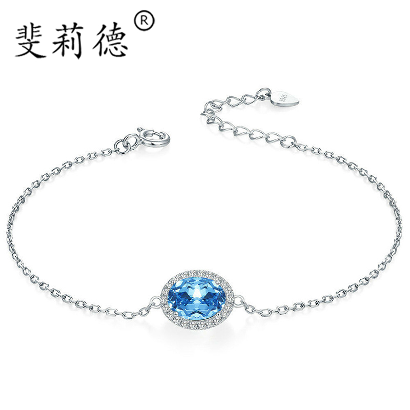 Felly natural Paite handmade female s925 silver plated 14k gold blue jewel elegant temperament chain sub-jewellery