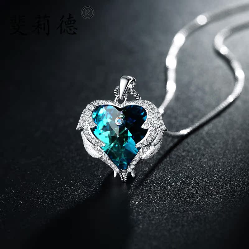 Ocean Hearts Necklace Tide Women 925 Pure Silver Fashion 100 Hitch Inlaid Schwaro Shige Elements Sapphire Lock Bone Chain