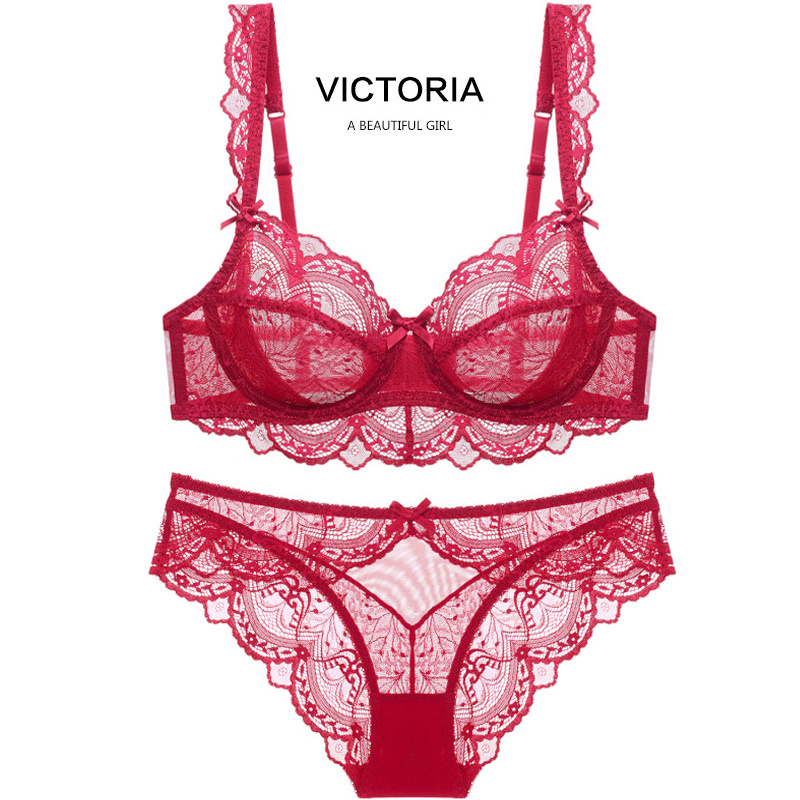 Victoria's Secret Sexy Red Lingerie for Women, Thin Style, Minimizes Large Busts, Gathers Side Breasts, Lace, Zodiac Year Bra Set