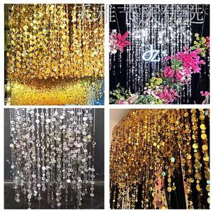 Wedding Sequin String Backdrop Frame Gold and Silver Sequin Bead Curtain Door Curtain Hanging Curtain Round Pearlescent 