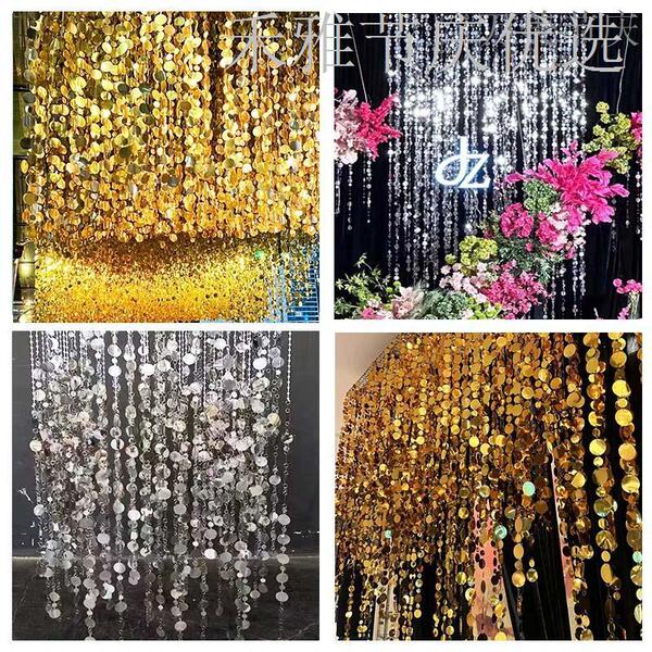 Wedding Sequin String Backdrop Frame Gold and Silver Sequin Bead Curtain Door Curtain Hanging Curtain Round Pearlescent String Wedding Ceiling Decoration
