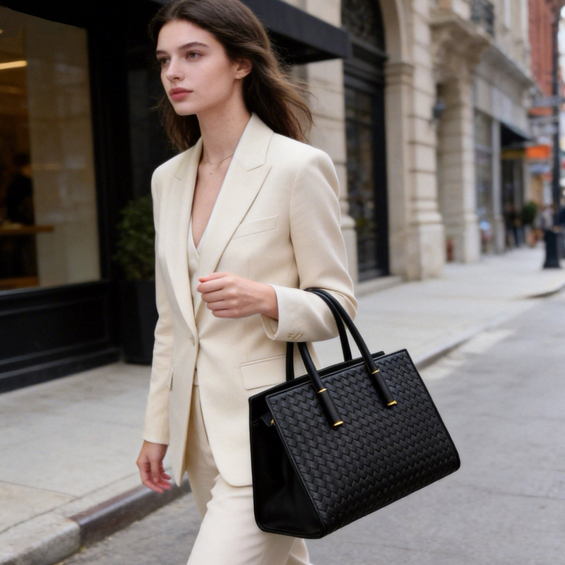 B Brand Handmade Cowhide Woven Genuine Leather Women's Bag Barbara Tote Handbag Shoulder Bag Large Capacity Shopping Bag