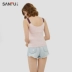 Vest mùa xuân của Sanfu Women Tương phản rộng Vai có gân Slim Slim Vest đáy quần 419648 - Áo vest