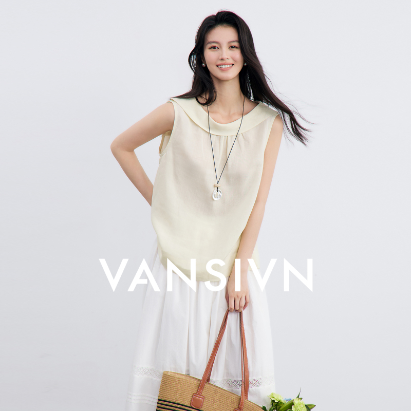 Fan Xiwen Lyocell Two-Way Wear Lapel Sleeveless Vest Shirt for Women 2026 Summer New V-Neck Blouse Top