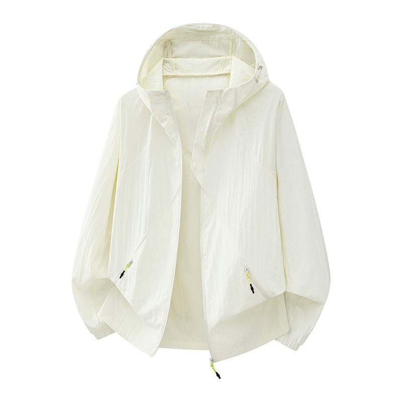 Milky White Casual Style Thin Jacket for Women, Sports Hooded Sun Protection Clothing for Women, Pink Original Yarn Breathable Summer Jacket for Women