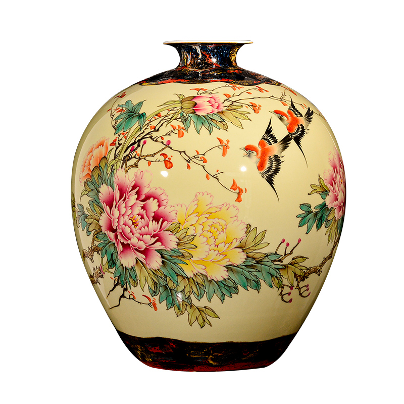 Jingdezhen chinaware big vase hand - made peony flower arranging Chinese style living room TV cabinet decoration handicraft furnishing articles
