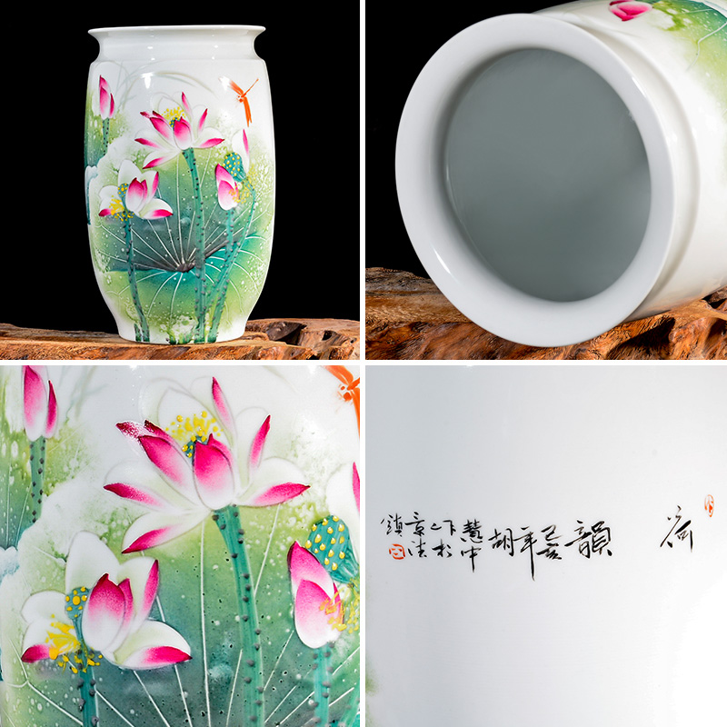 Jingdezhen ceramic hand - made sitting room rich ancient frame study Chinese flower arranging lotus rhyme vase household decorative crafts