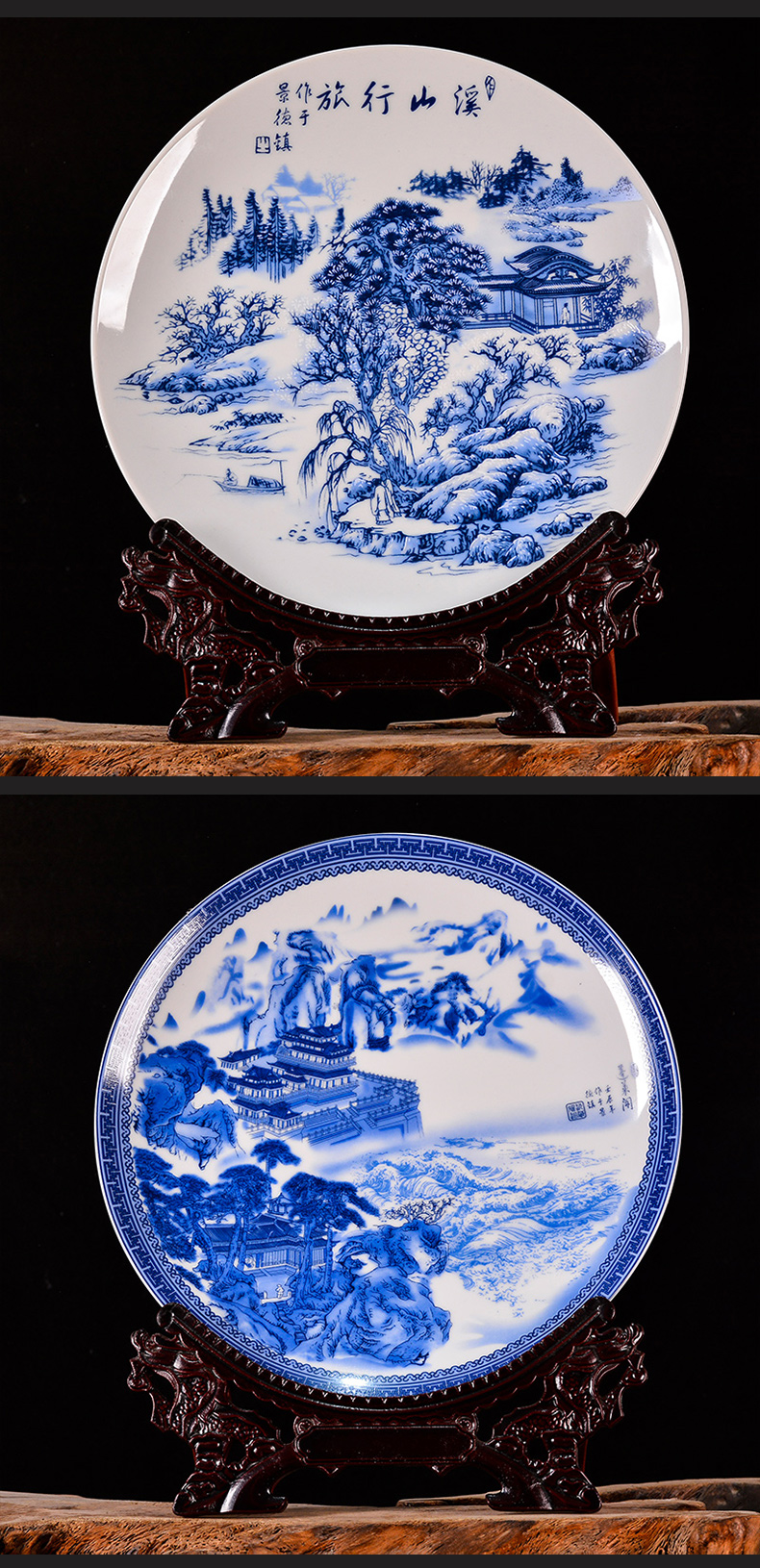 Jingdezhen ceramic blue CV 18 rich dishes new Chinese custom office sitting room adornment handicraft furnishing articles