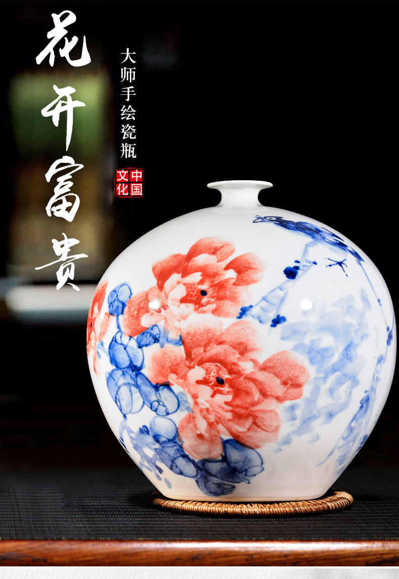 Jingdezhen ceramic hand - made blooming flowers, pomegranate bottles of porch decorate sitting room rich ancient frame handicraft furnishing articles