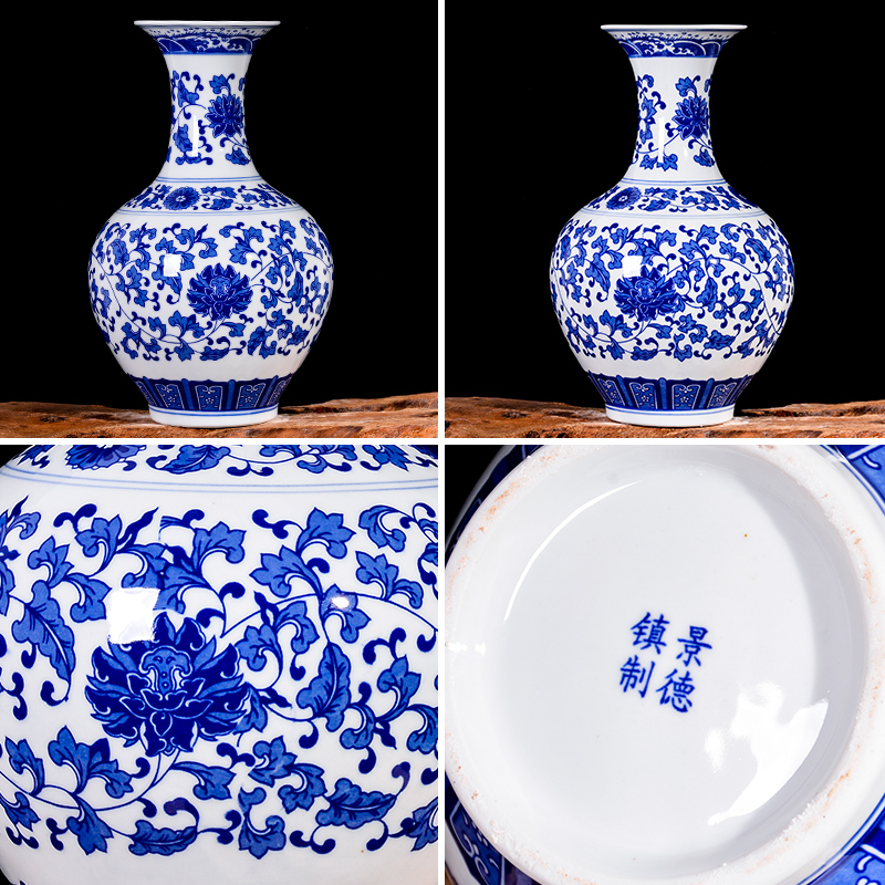 Jingdezhen blue and white porcelain vases, flower arranging furnishing articles archaize sitting room of Chinese style household ceramics rich ancient frame ornaments