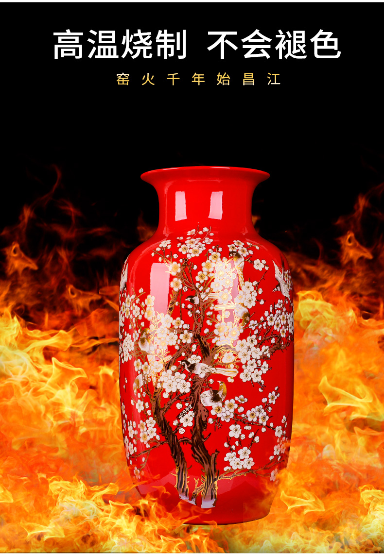 Jingdezhen ceramic Chinese red beaming living room large vase of new Chinese style household furnishing articles with a gift
