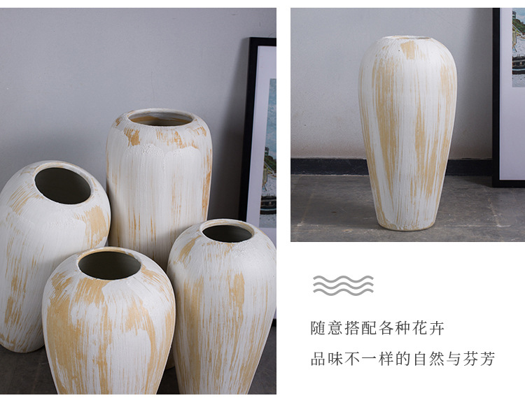 Clay coarse pottery white vase sitting room hotel villa hydroponic home decoration ceramic jar window furnishing articles