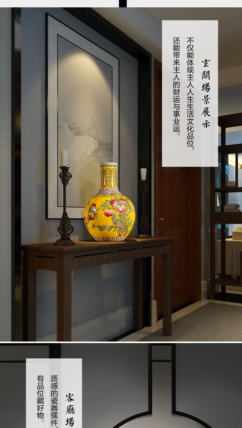 Jingdezhen ceramics, vases, flower arrangement sitting room yellow enamel color TV ark, rich ancient frame desktop ornaments furnishing articles