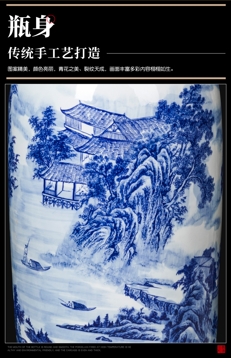 Jingdezhen ceramics of large blue and white porcelain vase hotel opening gifts furnishing articles furnishing articles sitting room of Chinese style decoration