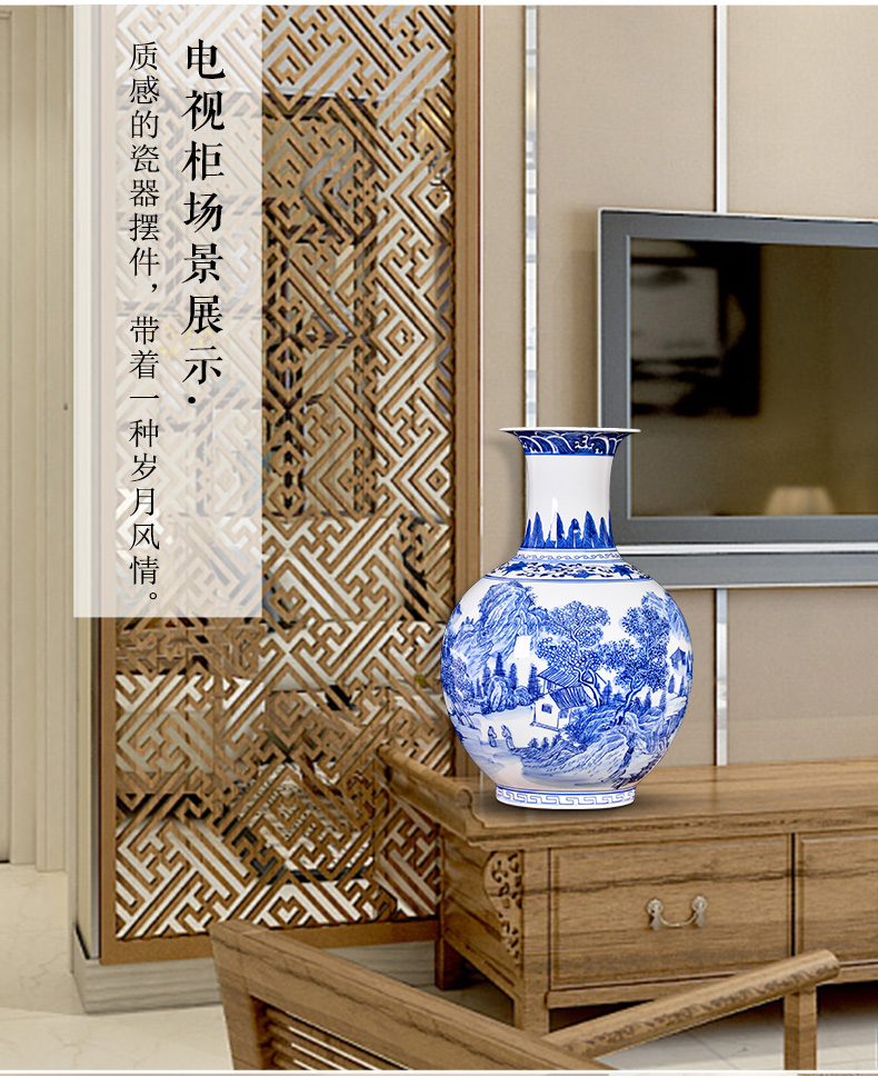 Jingdezhen blue and white ceramics hand - made vases furnishing articles household decorates sitting room rich ancient frame TV ark, craft gift