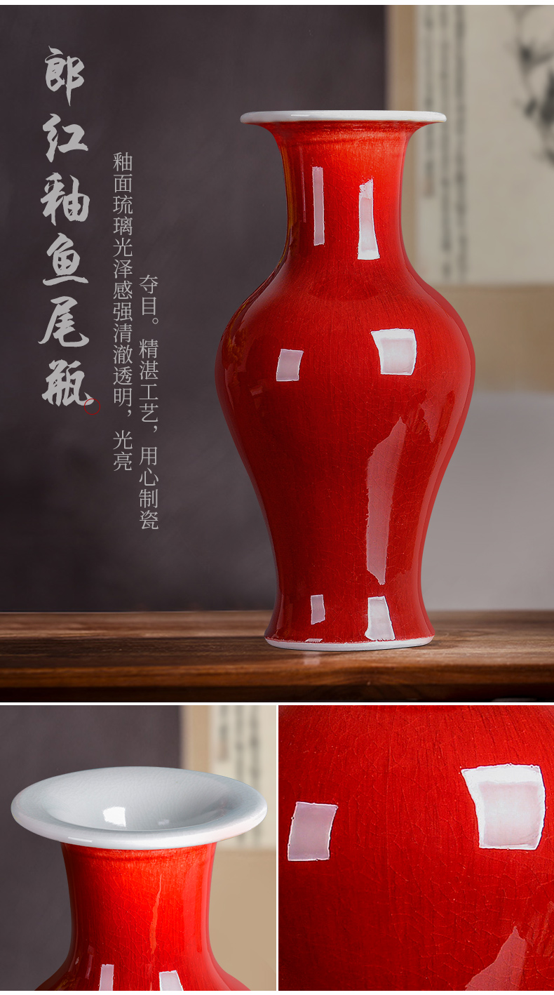 Jingdezhen ceramics ruby red glaze vase flower arranging large sitting room adornment rich ancient frame of new Chinese style TV ark, furnishing articles