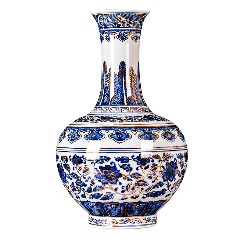 Jingdezhen blue and white ceramics hand - made bound lotus flower see colour flower vase sitting room study ancient frame furnishing articles with a gift