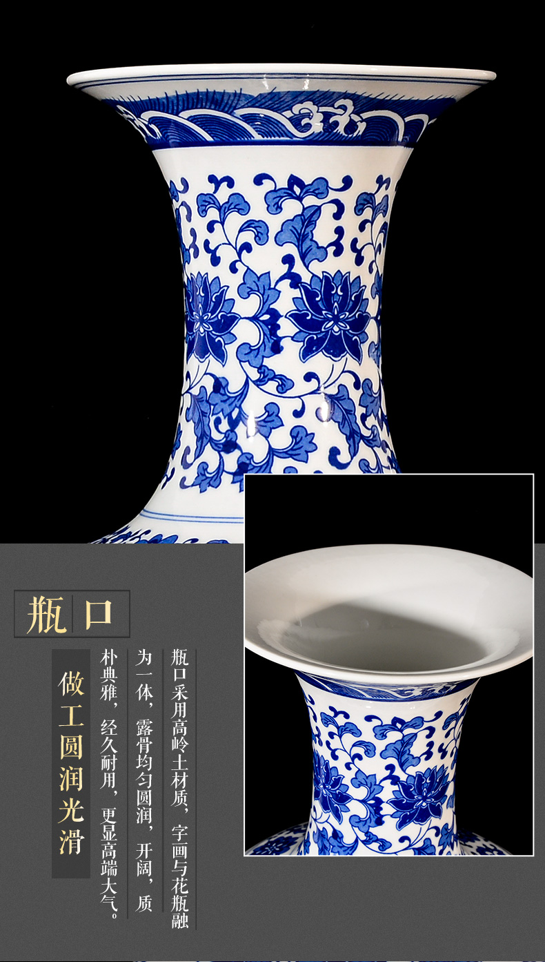 Jingdezhen blue and white tie up branch lotus flower arranging archaize ceramic vases, new Chinese style living room TV cabinet porch floor furnishing articles