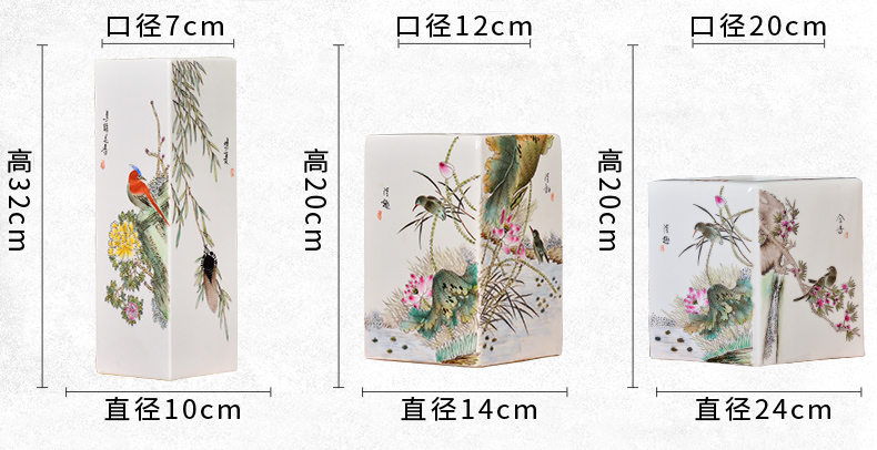 Jingdezhen ceramics square vase furnishing articles by hand - made with Chinese style living room home decoration collection gifts