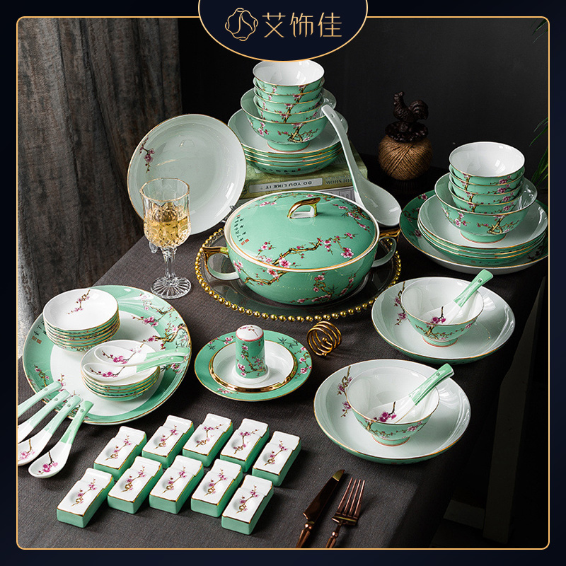 Jingdezhen high - grade ipads porcelain enamel tableware suit household Nordic light key-2 luxury up phnom penh dish version into a gift