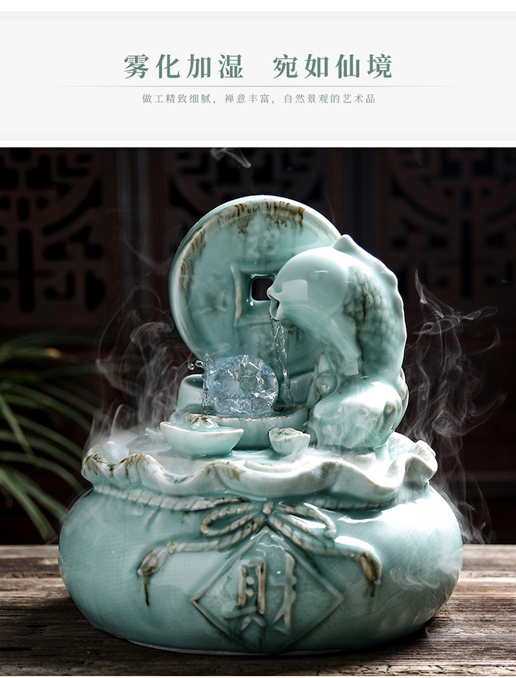New Chinese style ceramic lucky water fountains and furnishing articles atomization living room TV cabinet decoration version into opening gifts