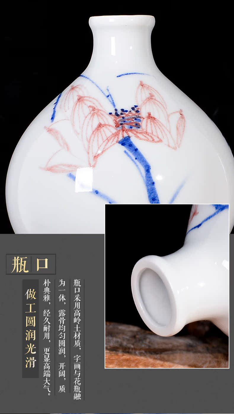 Jingdezhen ceramics hand - made lotus flower arranging furnishing articles home sitting room TV cabinet study decorative vase handicraft