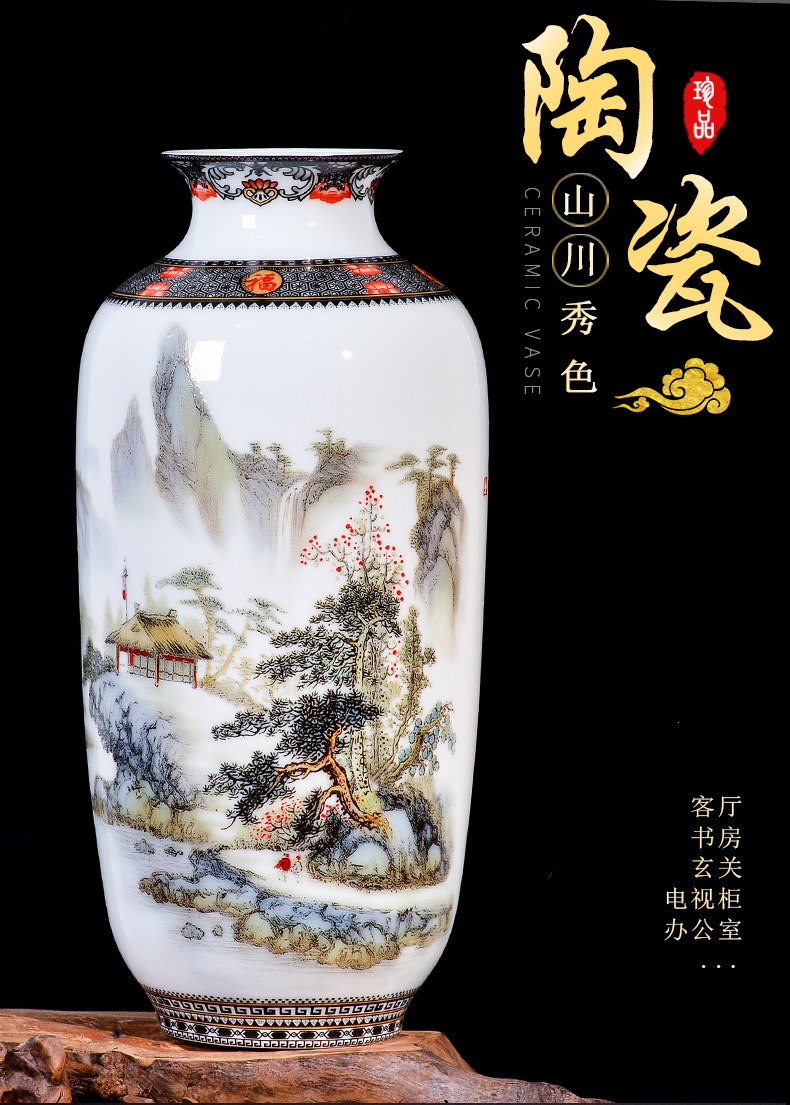 Jingdezhen ceramic pastel landscape dried flower arranging flowers sitting room place, a new Chinese TV ark, wine porch decoration