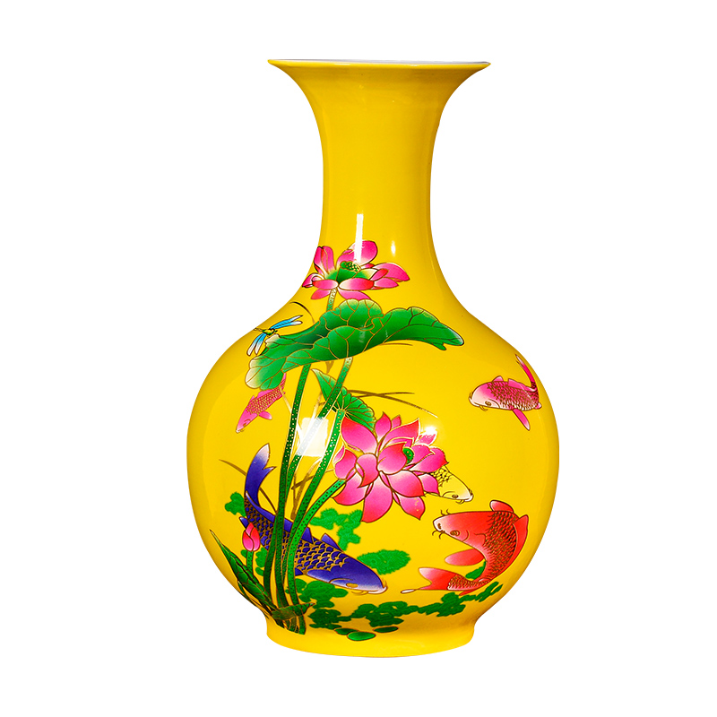 Jingdezhen ceramic sitting room yellow flower arranging furnishing articles every year wining new Chinese TV ark, vases, decorative arts and crafts