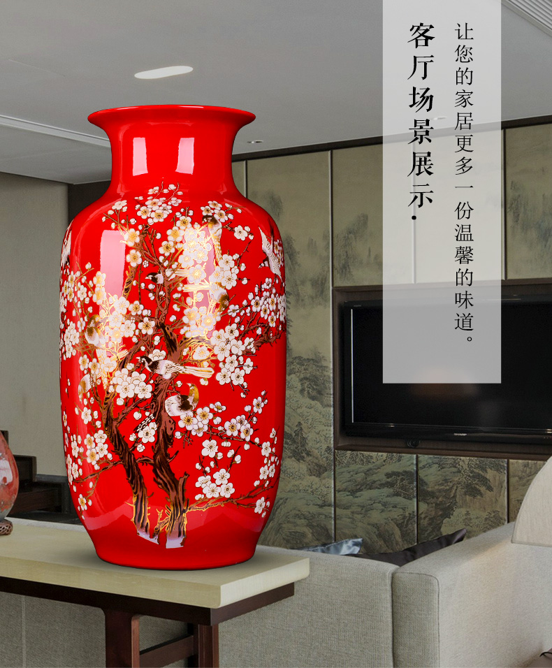Jingdezhen ceramic Chinese red beaming living room large vase of new Chinese style household furnishing articles with a gift