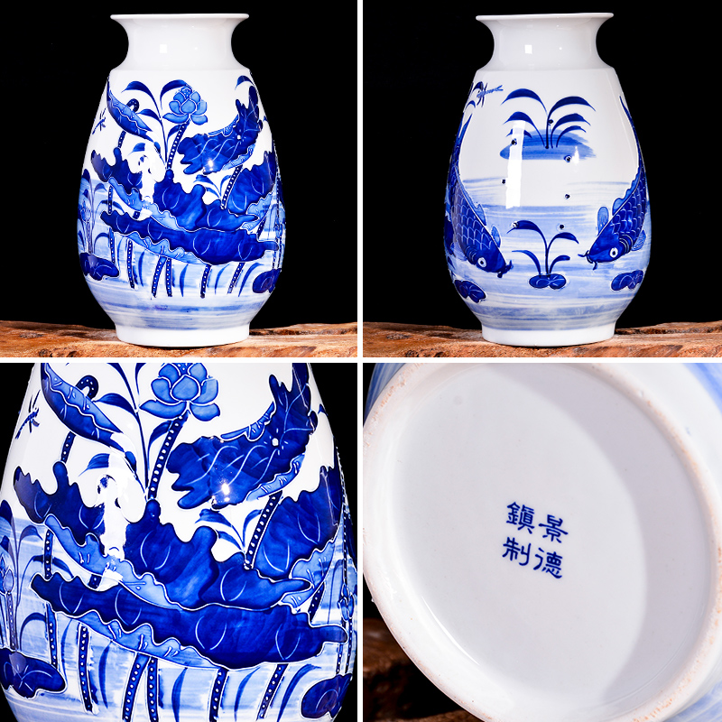 Jingdezhen ceramics hand - made reliefs of blue and white porcelain vases, the sitting room TV ark, furnishing articles decorations home rich ancient frame